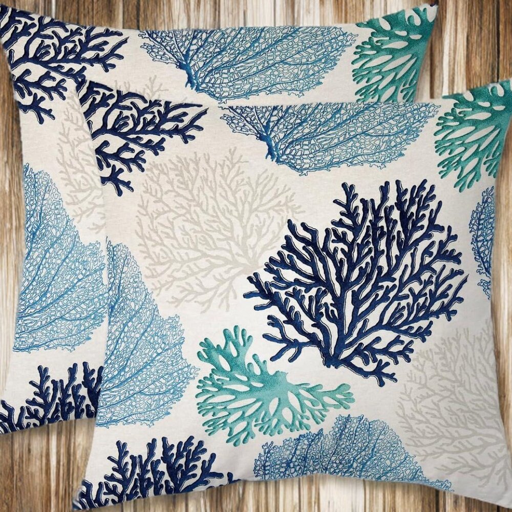 Beach Pillow Covers Soft Cases Set Coastal Cottage Decor Nautical Decoration 18"
